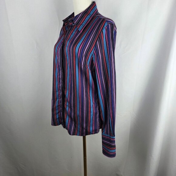 Faconnable Womens ButtonUp Shirt Sz 42 Medium Striped Multi Colorful Silky Retro - Picture 3 of 9